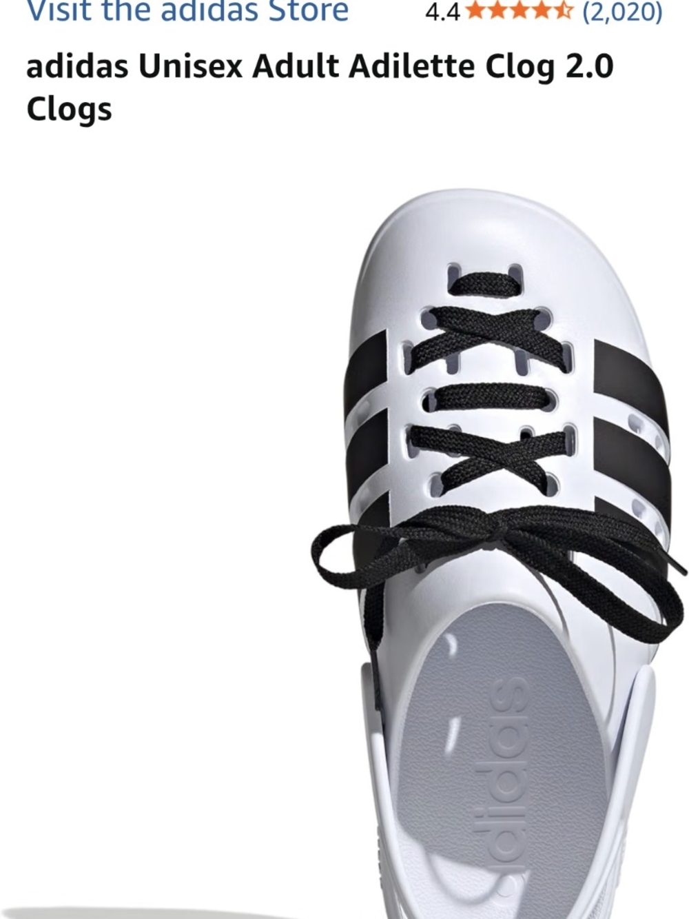 adidas White and Black Adilette Clog with Lace Detail